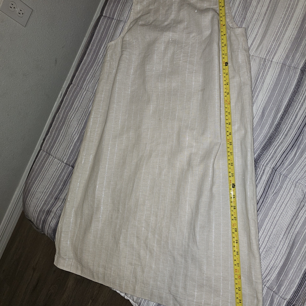 LOFT Linen Blend Sleeveless Shift Dress Size 4 Beige Shimmer Stripe A-Line - Picture 7 of 12